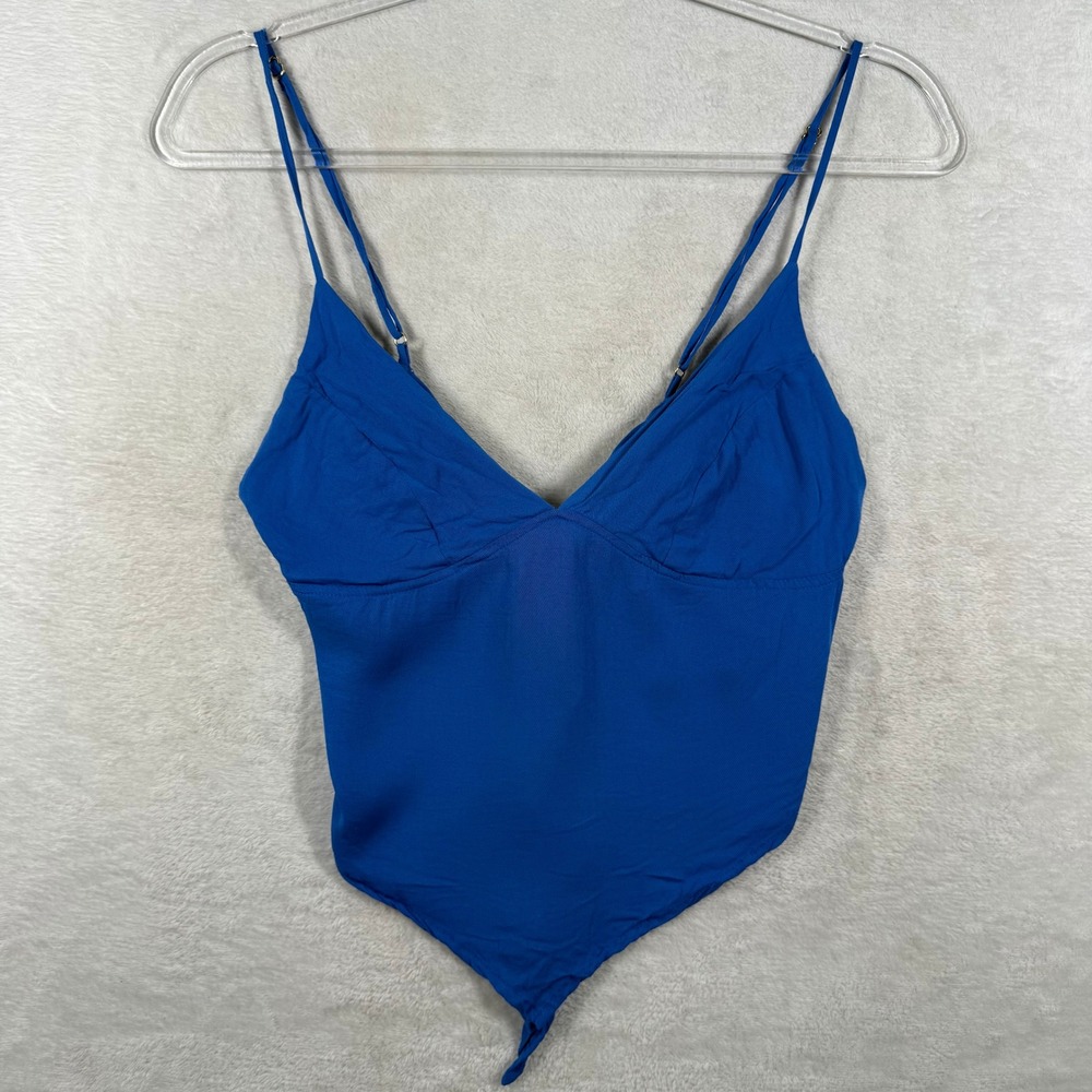 Indah 100% Bamboo Blue Handkerchief Hem V-Neck Cami Top XL Adjustable Straps